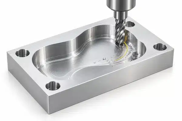 Fräsning av en ficka i en aluminiumdetalj.