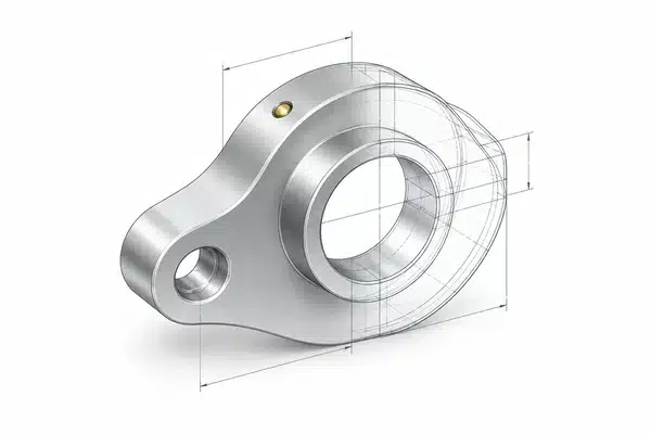 CAD-modell med konstruktionslinjer.